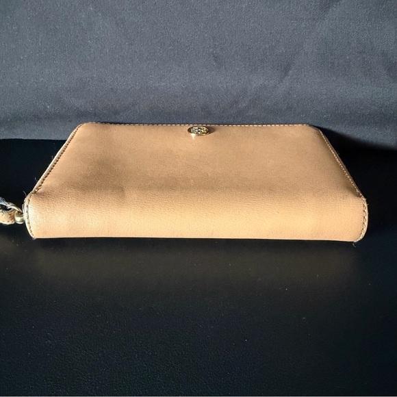 Tory Burch Taupe Zip Around Wallet with Blue Interior - Picture 3 of 13